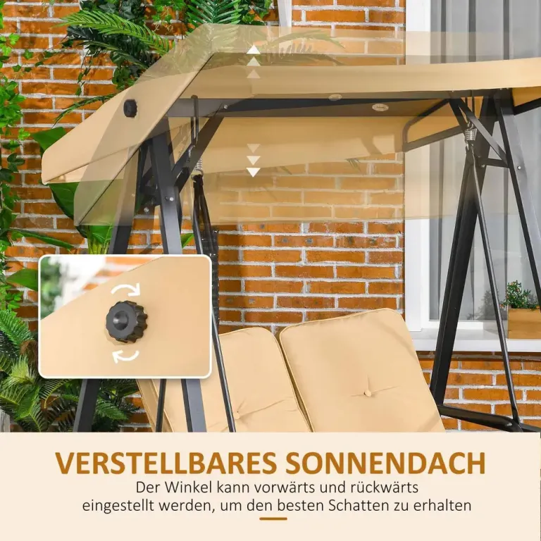 Hammock för Trädgård 2-Sits med Justerbart Tak, Beige