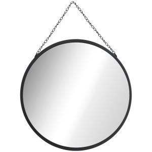 Rund Väggspegel med Upphängning, Dekorativ Spegel med Metallram och Kedja, Elegant Inredning för Hall och Badrum, Svart, 50 cm