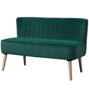 2-Sitsig Soffa i Sammetslen Polyester, Modern Loungesoffa med Träben, Bekväm Sittplats för Vardagsrum, Mörkgrön, 117 x 56,5 x 77 cm