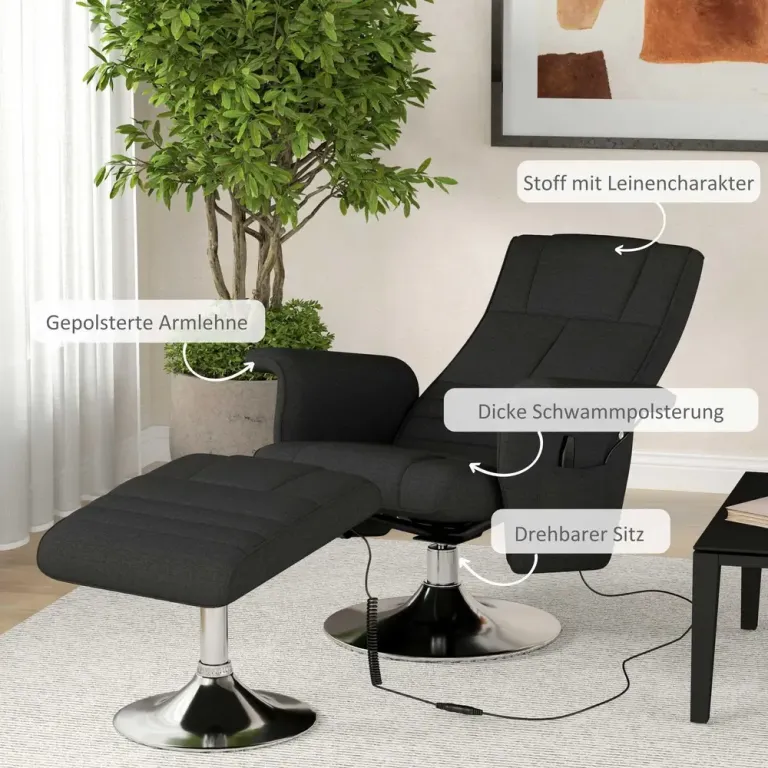 Relaxstol Liggfåtölj Roterande Massagestol med Fotpall