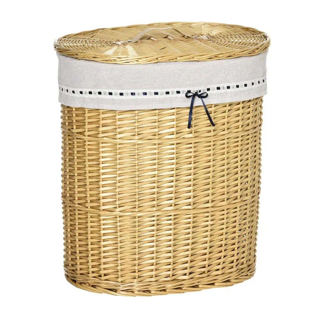 Tvättkorg i Bambu med Lock Rymlig 51 x 38 x 57 Cm