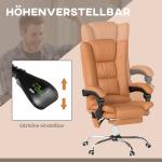 Massagekontorsstol med Värme- och Liggfunktion, Höjdjusterbar Snurrstol, Ljusbrun