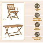 Matgrupp i Massivt Trä 6 Personer, Stor Trädgårdsgrupp med Bord och Stolar, Naturlig Design för Uteplatsen, Natur