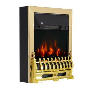 Elektrisk Öppen Spis Guld Fristående Kamin med LED-Eld Justerbar Värme och Termostat 48,2 X 18,5 X 59,2 Cm 1000/2000 W