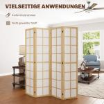 Rumsavdelare Skärmvägg 4-Delad Mellanvägg Natur av Trä och Papper för Vardagsrum Vikbar Insynsskydd 160 x 170 cm