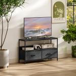 TV-bänk och Lowboard med 2 Lådor och Öppet Fack för TV upp till 47 Tum Hållbar och Stabil Svart och Mörkgrå Tyg och Metall 98 x 29 x 56 cm