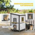 Katthus Utomhus Vit Furuträ för Katter Väderbeständig Kattkoja med Flera Ingångar och Fönster Skyddad Sovplats och Lekstuga 88 cm