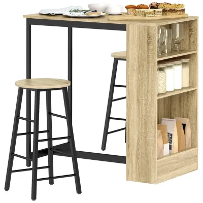 Barbordsset med Bardisk och 2 Barstolar i Stål och Eklook