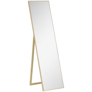Fristående Helkroppsspegel i Trä, Justerbar Golvspegel med Stativ, Elegant Inredning för Sovrum och Hall, Silver/Ljusbrun, 40 x 35 x 147 cm
