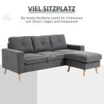 Hörnsoffa L-Form Grå av Linnelook och Trä för Vardagsrum 3-Sits Soffa med Schäslong Modern Design Bekväm 93 x 136 x 85 cm