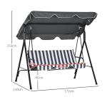 Hammock Trädgårdsgunga 3-Sits Grå Vit av Tyg och Metall för Trädgård och Terrass Gunga med Sittdyna 240 kg 172 x 110 x 153 cm