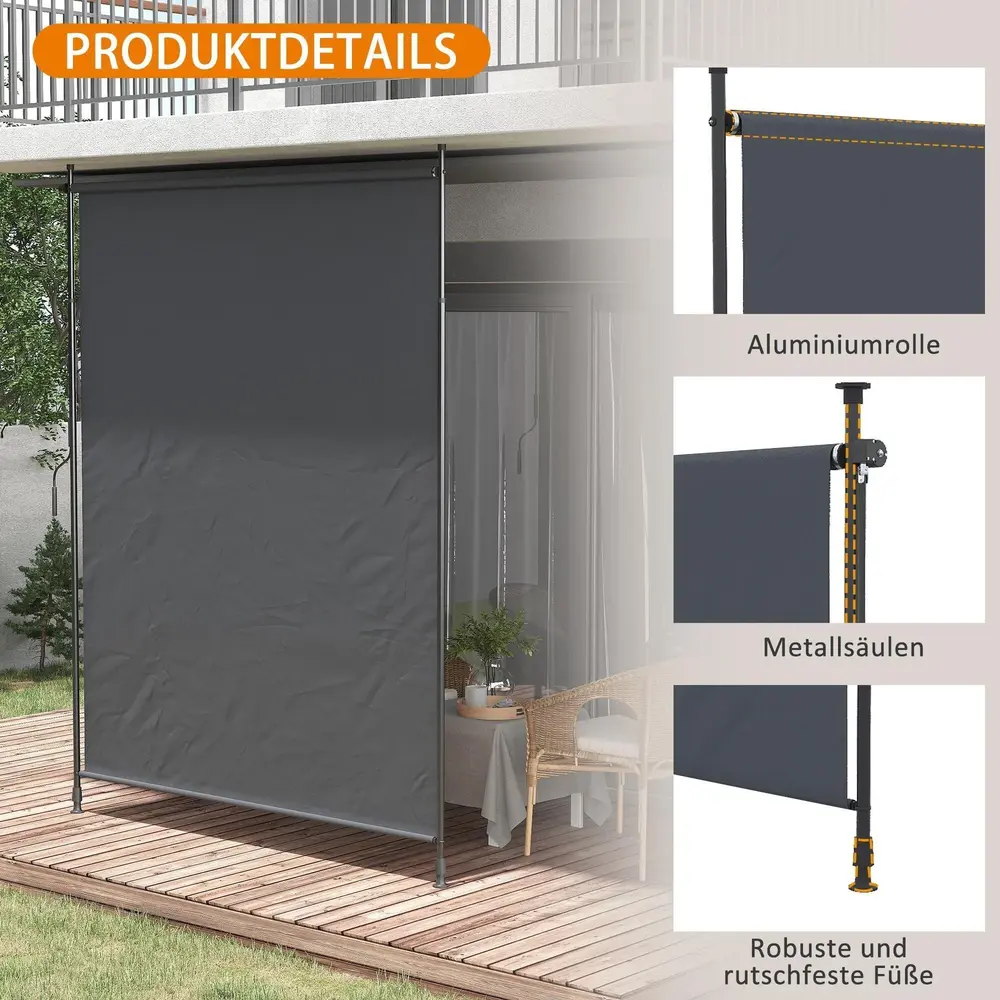 Vertikal Markis Grå av Aluminium och Polyester 200 x 292 Cm