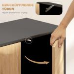 Sideboard Push to Open Svart och Naturfärgad MDF för Vardagsrum och Kök Skänk med Metallben och Dold Förvaring 120 cm