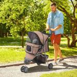 Hundvagn Husdjursvagn Buggy Kaffebrun Polyester för Hundar och Katter Hopfällbar Säker och Bekväm