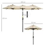 Trädgårdsparasoll med Dubbeltak, Stort Marknadsparasoll med Lutningsfunktion, Väderbeständigt Vindskydd, Khaki, 285 x 147 cm