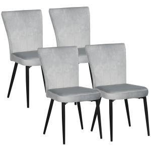 Set med 4 Matstolar, Accentstolar med Velourlook, för Kök och Matsal, Ljusgrå + Svart