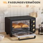 Miniugn Bordsugn med Grillgaller Svart av Rostfritt Stål för Kök Ugn med Timer och Bakplåt 16 l 1400 W