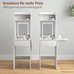 Kompakt Sminkbord med Spegel, LED-belysning, Hopfällbar Bordsskiva och Lådor i MDF, Vit