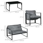 Trädgårdsmöbelset, 1 Glasbord, 2 Fåtöljer och 1 Soffa, Väderbeständig, Grå + Svart, 114 x 70 x 67 cm