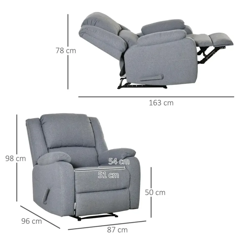 TV-Fåtölj i Linnetyg med Liggfunktion 90 x 96 x 98 cm