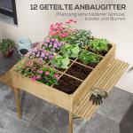 Upphöjd Säng Odlingslåda Natur av Trä för Örter och Blommor Hopfällbar Kall Ram med 12 Avdelare och Fiberduk 122 x 91,5 x 89 cm