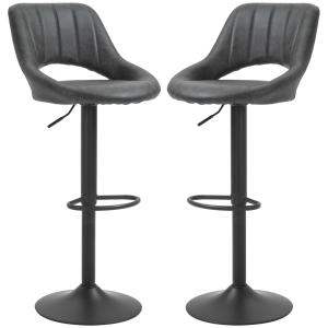 Barstolar Köksstolar Set om 2 Grå av Läderlook och Metall för Kök och Bar Höjdjusterbara Svängbara med Fotstöd Modern Design 44 x 49 x 90-110 cm