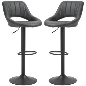 Barstolar Köksstolar Set om 2 Grå av Läderlook och Metall för Kök och Bar Höjdjusterbara Svängbara med Fotstöd Modern Design 44 x 49 x 90-110 cm