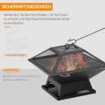 Eldskål i Rostfritt Stål med Gnistskydd och Poker, för Trädgård, Balkong och BBQ, Svart, 45 x 45 x 34 cm