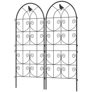 Metallspaljéset Om 2 För Pluggning, Rostsäker Spaljé Med Fågeldesign För Klätterväxter, 50 X 120 Cm, Spaljé För Krukväxter, Plantspaljé För Tomater, Blommor, Klätterväxter, Svart