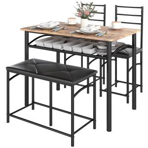 Matgrupp Matsalsset med Bord och Bänk Brun av Trä och Metall för Kök och Matsal Platsbesparande Grupp för 4 Personer