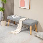 Bänk Sängbänk Grå av Linnelook och Trä för Sovrum och Hall Stoppad Bänk med Knappsöm 120 x 41 x 43 cm