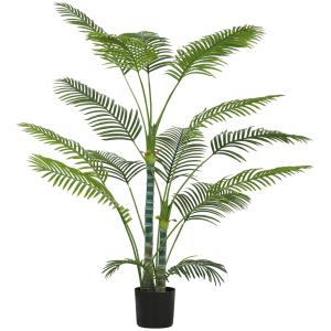 Konstgjord Palm med 16 Plastblad, UV-beständig i Plastkruka för Inomhus och Utomhus, Grön