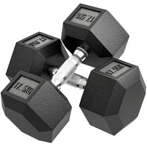 Gjutjärnshantel med Anti-Slip Handtag, Svart+Silver, 35 kg