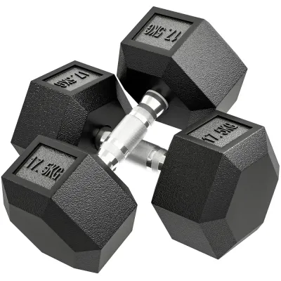Gjutjärnshantel med Anti-Slip Handtag Svart+silver 35 kg