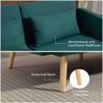 Bäddsoffa och 3-sits Soffa med Bäddfunktion samt 2 Kuddar och Justerbart Ryggstöd Hållbar och Bekväm Grön Linneoptik och Trä för Hemmet