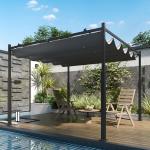 Pergola med Justerbart Tak och Magnetfäste samt UV-beständig Yta för Terrass Hållbar och Stabil Grå Metall för Uteplats 3 x 3 m 8 cm