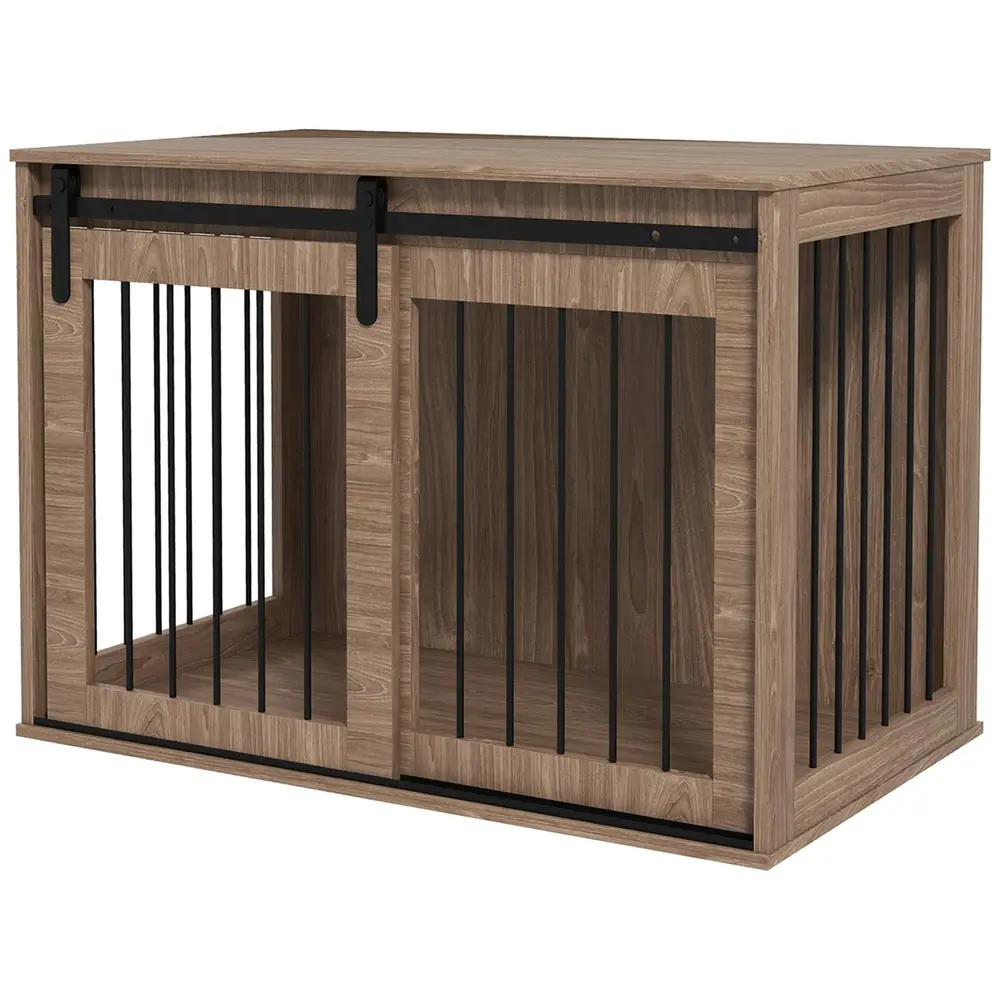 Låsbar Hundlåda Trälook Rustik Valnöt + 98 x 58 x 67 Cm