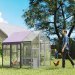 Hönshus Hönsgård Utomhusinhägnad Grå av Granträ för 6-8 Kycklingar Vattentätt Fjäderfähus med UV-Tak 1,7 x 1,8 x 1,8 m