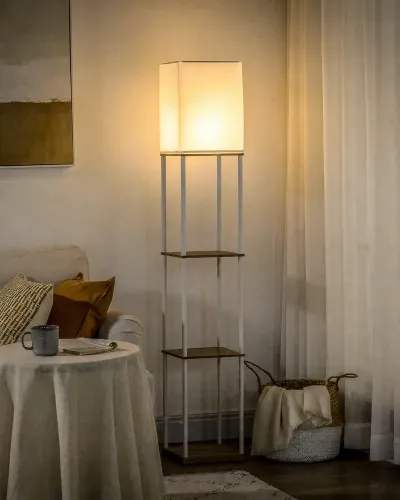 Golvlampa med Hyllor Takstrålkastare 26 x 26 x 159 cm