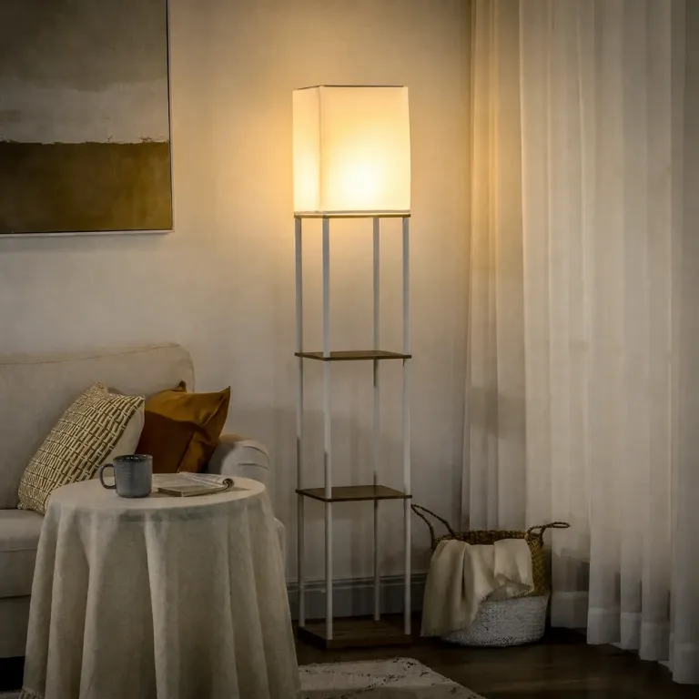 Golvlampa med Hyllor Takstrålkastare 26 x 26 x 159 cm