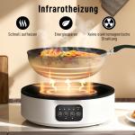 Kokplatta Keramisk Dubbel Vit Glas och Metall för Matlagning och Grillning 2000 W Bordsspis med LED-Display 2 i 1 Funktion