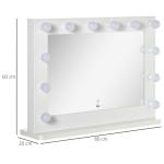 Hollywoodspegel Sminkspegel Vit av Glas och Metall för Sovrum med Belysning 12 Dimbara LED Lampor och Touchknapp Minnesfunktion 80 x 60 cm
