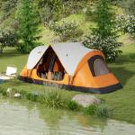 Campingtält Tunneltält för 8 Personer Orange av Polyester för Camping och Trädgård Vindtätt Familjetält med Nätfönster 2000 mm