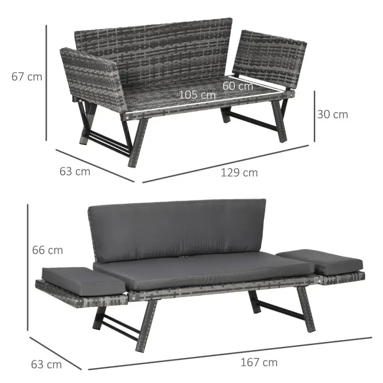 2-Sitsig Loungesoffa i Konstrotting med Fällbara Armstöd