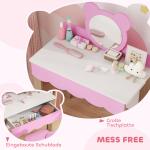 Sminkbordsset med Pall för Barn, Sminkspegel och Björnform med Låda i MDF, Rosa