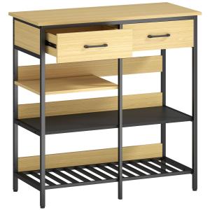 Skänk med Lådor och Hyllplan Natur Trä och Vit Spånskiva för Kök och Vardagsrum Rymlig Förvaringsmöbel med Modern Design Stabil Konstruktion 90 cm
