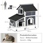 Katthus i Granträ med 2 Våningar, Väderbeständigt Utehus för Katter, Mysig Koja med Asfalttak, Natur