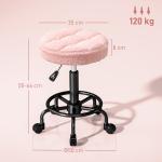 Höjdjusterbar Svängbar Rullpall, 360° Vridbar Arbetspall, Rosa, Ø50x50-66 cm