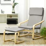 Fåtöljset Relaxstol Ljusgrå av Linne och Eukalyptus för Vardagsrum Set med 2 Fåtöljer med Pall och Armstöd 66,5 x 80 x 99 cm