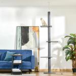 Klösträd Golv-till-Tak, Justerbar Klösmöbel med Sisalpelare, Aktivitetscenter för Katter som Sparar Plats, Grå, 228-260 cm